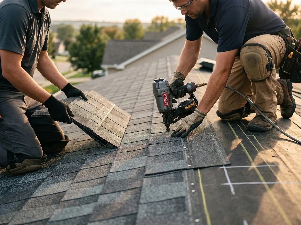 Professional roofer working on a residential roof in Jupiter